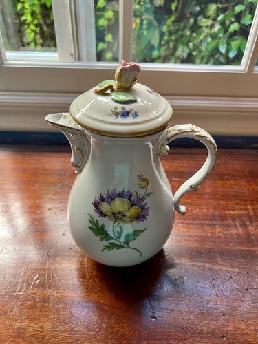 MEISSEN Tall Large Coffee Tea Pot Germany Antique Floral Flowers Crossed Swords - Picture 7 of 12