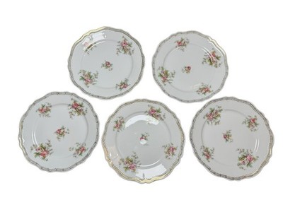 Vintage O&EG ROYAL AUSTRIA Salad Bread Plates Pink Roses Set of 5