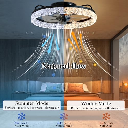 Ceiling Fans with Lights and Remote Fandelier - Low 20 inch Black and Crystal - Picture 6 of 7