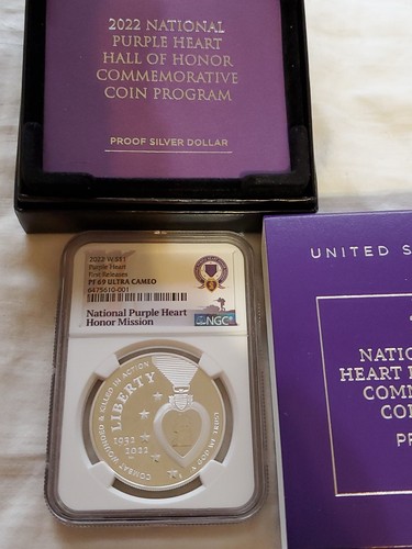 2022 W Purple Heart Silver Dollar First Releases NGC PF 69 ULTRA CAMEO - Picture 3 of 5
