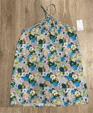 SO Goods For Life XS Halter Floral Dress Blue Green XS New