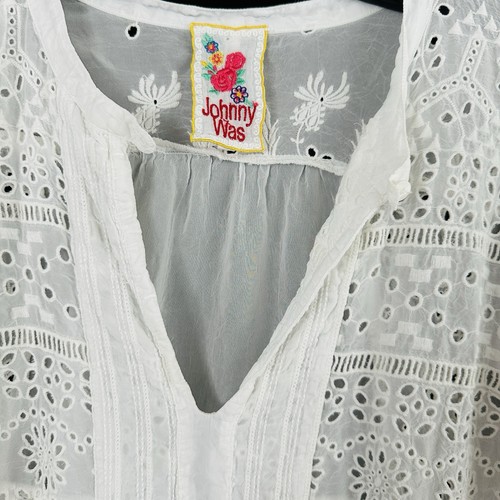 Johnny Was Tunika Bluse Medium weiß transparent Ösen Boho Coverup Western Landhaus - Bild 4 von 10