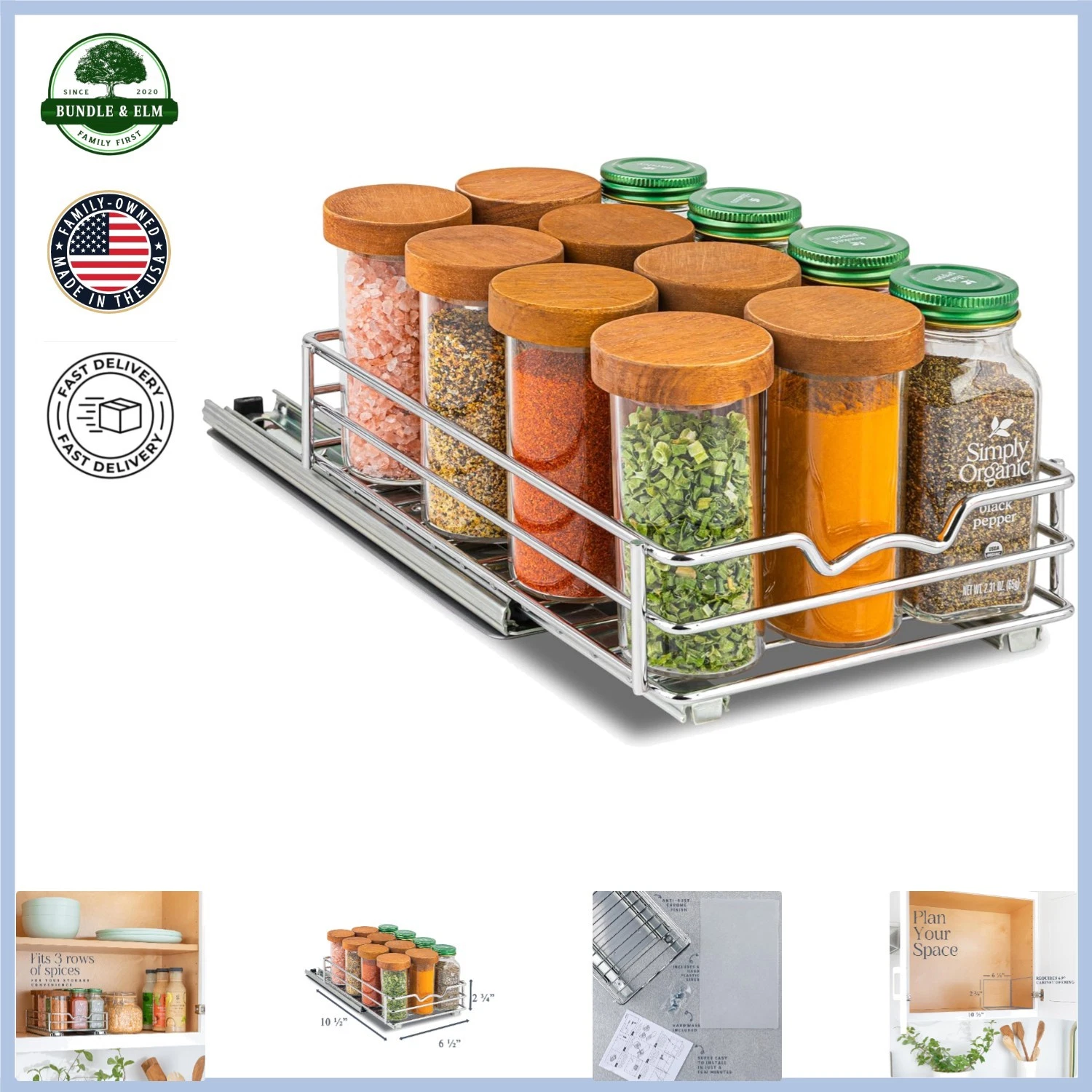 Narrow Cabinet Pull Out Shelf for Spices, Jars, and Bottles - Chrome Finish