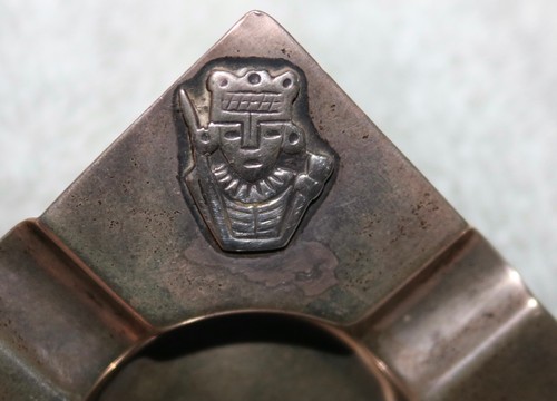 VINTAGE STERLING SILVER COLUMBIAN MAYAN MOTIF SQUARE ASHTRAY 3" SQUARE - Picture 9 of 9
