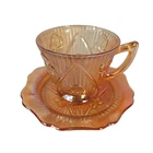 Jeannette Glass IRIS AND HERRINGBONE Marigold Iridescent Cup and Saucer Set
