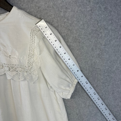 Paper White Dress Girls Vintage Size 8 White Lace Eyelet Floral Linen Blend - Picture 13 of 13