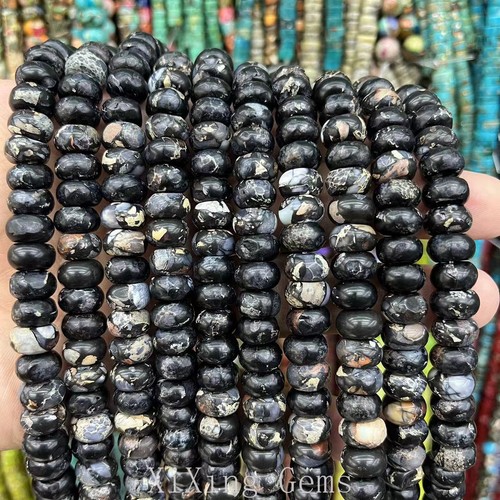 6x10 mm Schwarz Natürlich Imperial Jaspis Rondell Zwischenring Perlen für Schmuck Herstellung - Bild 3 von 6