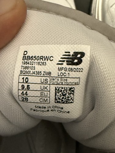 Size 10 - New Balance 650 "White/Grey" sneakers | BB650RWC | New - Picture 7 of 8