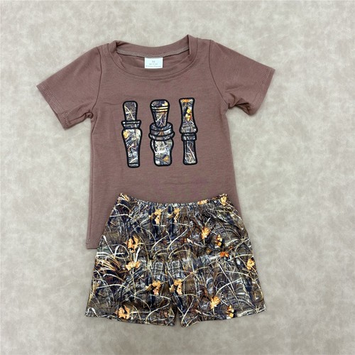 Hunting Season Embroidery Mallard Duck Shorts Outfit For Toddler Boys Casual Set - Picture 8 of 11