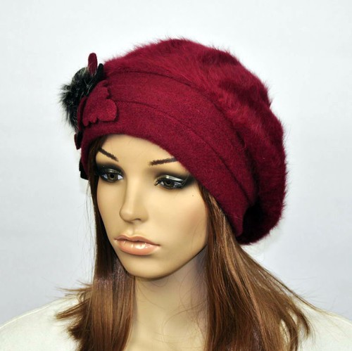 M97 Warm Winter Cute Flower Faux Rabbit Fur Beret Women's Beanie Hat Cap 9-Color - Picture 27 of 33