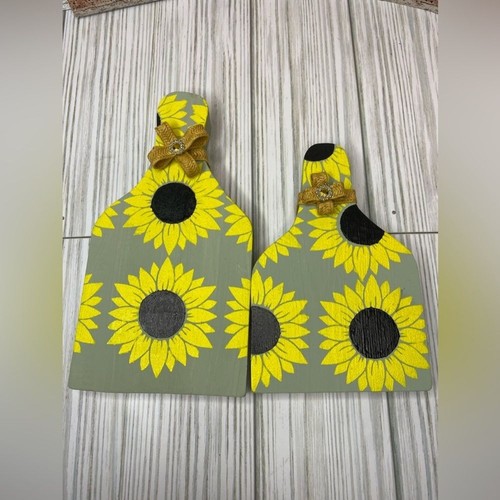 Handbemalt neuwertig grün Mini Schneidebrett mit schöner handbemalter Sonnenblume - Bild 6 von 7