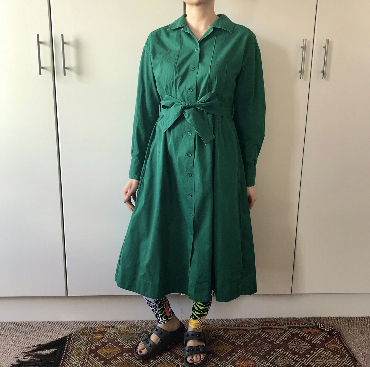 Uniqlo U by Lemaire green long sleeve midi shirt dress UK S