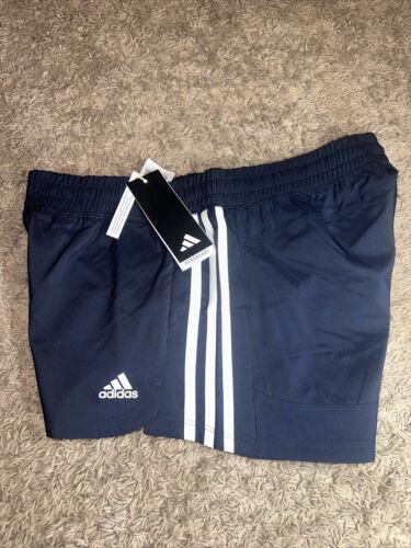 Women's Adidas 3 Stripe Navy Blue White Pacer Shorts Size XLarge MSRP $25 - Picture 7 of 11
