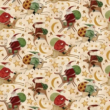 Up on the Housetop Santa Rides Snowflake  Christmas C14730 Fabric by half yd