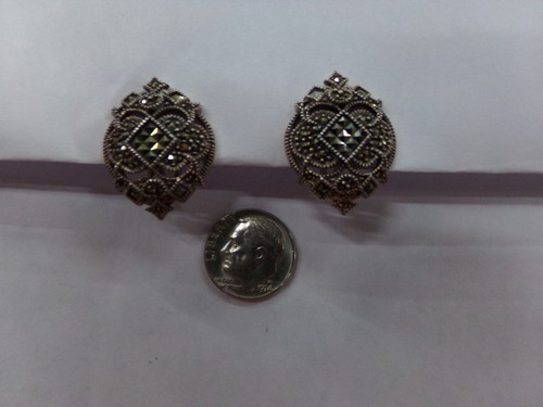 Lg Silver Pierced Earrings Signed Sterling With Rhinestones ~ EUC ~ 11.7 Grams - Picture 2 of 3