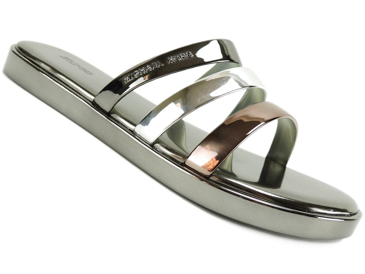 Michael Kors Women s Keiko Slide Sandals Gunmetal Silver Size 5 M