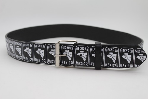 Women Men Black Belt White Print Eagle Head Mexico Flag Hecho En Mexican Size M - Picture 8 of 12