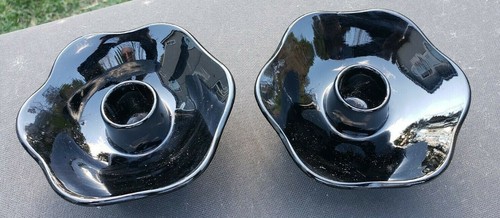 Black Fenton # 848. Candlestick 3 Footed Set 4½" x 1 5/8" - Picture 3 of 4