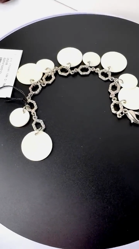 Sobral Fichas N34 White Charm Disks SilverTone Chain Link Artist Made Bracelet - Video 1 of 1