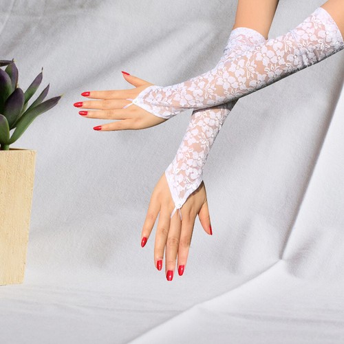 Damen lange Blumen Spitze Handschuhe fingerlose Handschuhe Armwärmer Abschlussball Kostüm - Bild 7 von 9