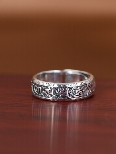 Solid s925 Sterling Silver Stamped Mens Tibetan Mantra Band Ring Size Adjustable - Picture 5 of 8