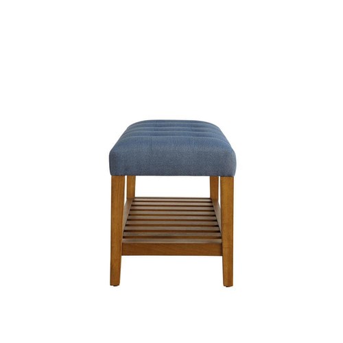 Acme Furniture Storage Bench 40"W Fabric Upholstery Material in Blue and Oak - Picture 5 of 6