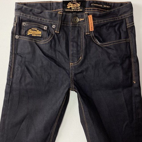 Herren SuperDry KUPFER SCHWARZ STANDARD SKINNY blau Jeans Größe 28 S W28 L30 (409B