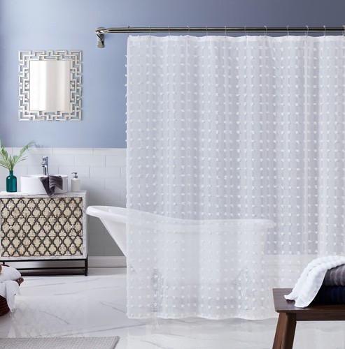 White Puff Sheer Shower Curtain - Picture 2 of 4