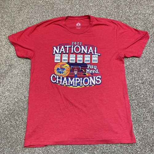 Camiseta para hombre Kansas Jayhawks talla L roja 2022 campeones nacionales de baloncesto de la NCAA - Imagen 1 de 4