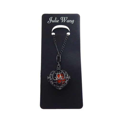 1pc Black Heart Shaped Metal Alloy Locket Pearl Cage Jewelry Charm Necklace 80cm - Picture 5 of 7