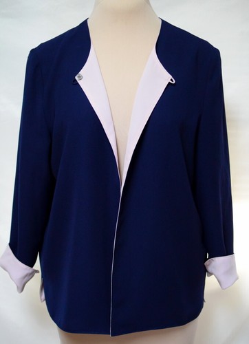 Drapers & Damons Reversible Poly Crepe One Button Jacket/Cardigan-Blue/Pink-14P - Picture 1 of 9