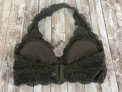 Aerie Halter Bralette Womens Large Green Lace Bra Removable Padding Back Hooks - Picture 7 of 15