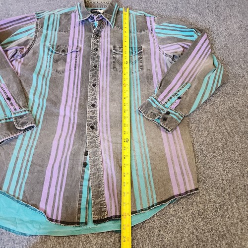 Vintage Wrangler Men's brushpopper western shirt Striped 17 1/2-37 Size Xl - Picture 8 of 8