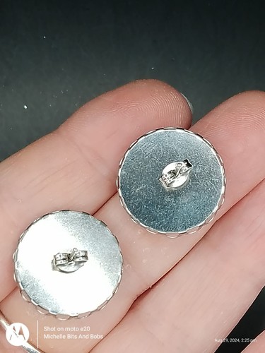 Handmade Silver Tone Round Stud Earrings With Turquoise Bird Cabochons - Picture 2 of 2