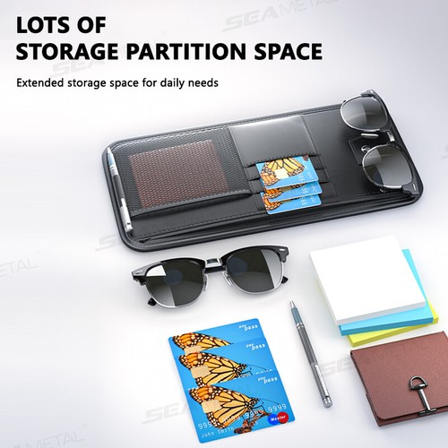 PU Leather Car Sun Visor Organizer Pouch Bag Pocket Card Storage Holder Black - Bild 3 von 10