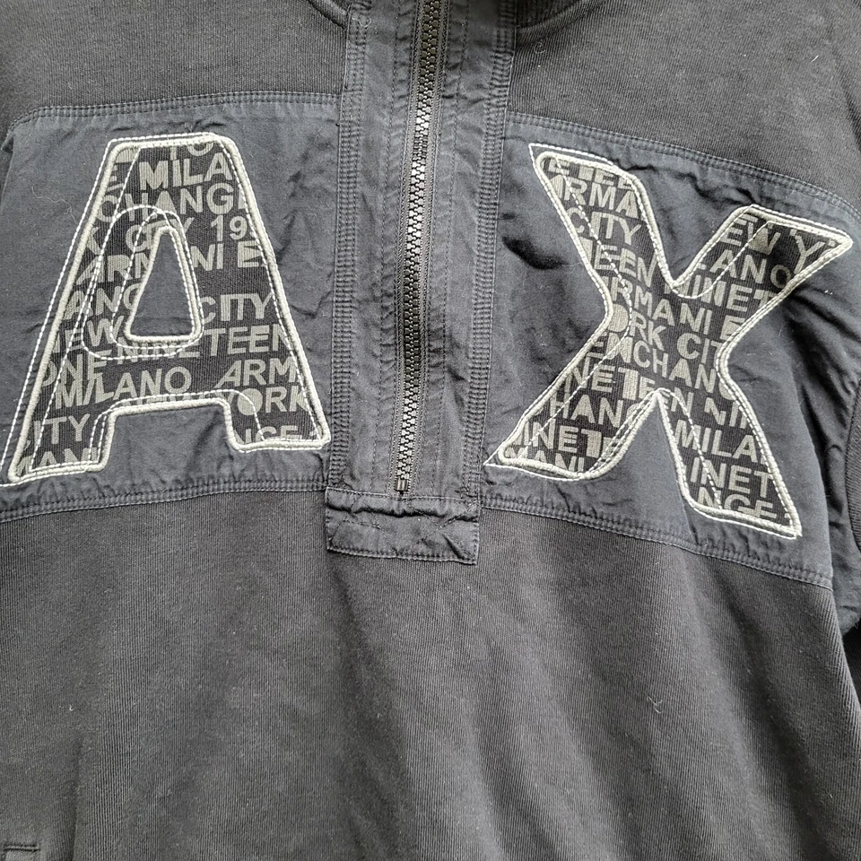 Sudadera DE COLECCIÓN Armani Exhange Mujer Grande Negra Logo 1/4 Cremallera Codo Parcheado Foto 3 de 4