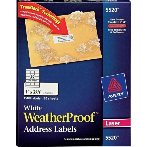 Avery 5520 perm address labels white laser 1 x 2 5/8 waterproof trueblock 1,500 - Picture 2 of 11