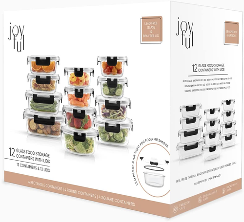 Joyful 24Pz (12 Contenitori Ermetici, Sicuri per Conservazione Alimenti con Congelatore e 12 Coperchi), Pantaloni - Foto 5 di 12