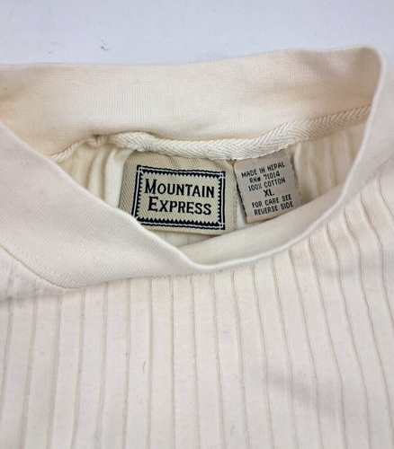 Mountain Express Mens XL 100% Cotton Ivory Long-Sleeve Pullover Knit Mock T Neck - Picture 3 of 5