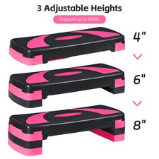 31'' Fitness Aerobic Step Adjust 4"- 6 - 8" Exercise Stepper With Risers Pink