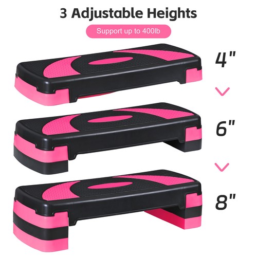 Piattaforma Passo Pieghevole 31" Esercizio Aerobico per Allenamento 3 Altezza Stepper Rosa - Foto 3 di 23
