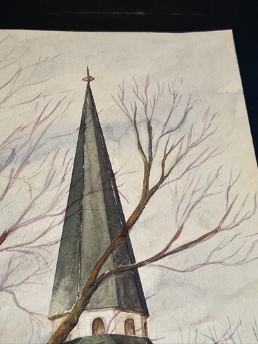 Vintage Original Watercolor Painting Art Steeple - Bild 4 von 9
