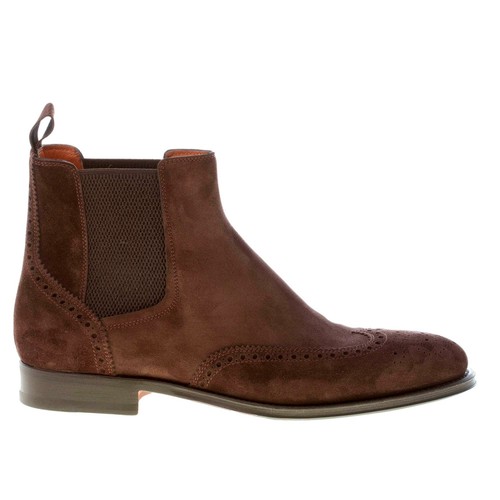 SANTONI men shoes Brown fine suede elegant chelsea boot Classic wingtip brogue - Bild 1 von 8
