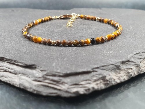 Tigerauge facettiert rund Edelstein Gold gefüllt Perlen Heilung Armbänder 6-8... - Bild 1 von 24