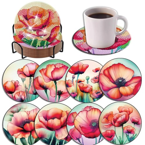 DIY Diamond Art Coasters Set 8pcs Animal Flower Cup Pads with Holder Kit - Picture 29 of 45