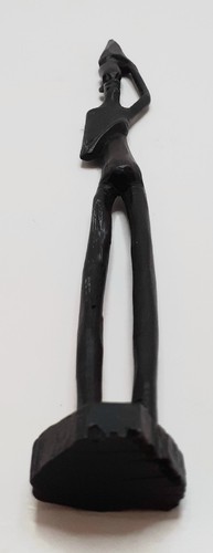 African Hand Carved Stick Figure Dark Ebony Wooden Art Tribal Sculpture - Picture 3 of 3