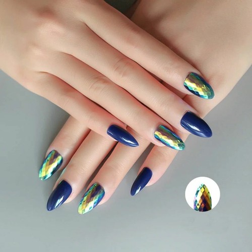 Press On Nails Tips 24 Pieces Shiny Self-adhesive Full Cover Almond Reusable UK - Picture 14 of 28