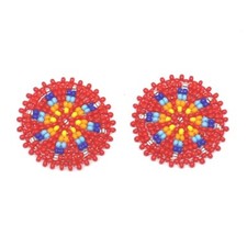 Handmade beaded 2x1.2 inch Red rosette/applique