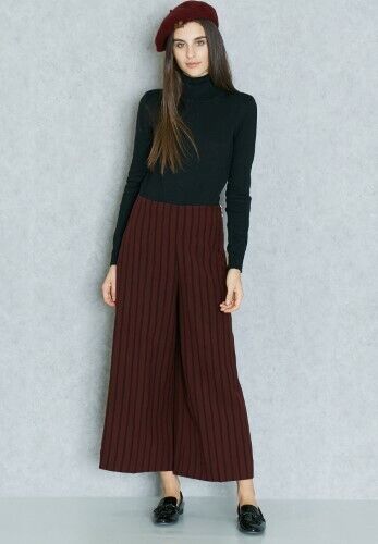 Mango Striped Wide Leg Pants Burgundy Size UK 8 DH101 FF 07 - Picture 1 of 4