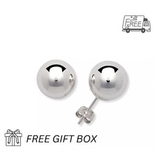 14K White Gold Ball Push Back Earrings